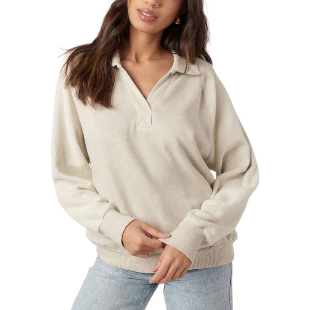 Project Social T Womens Mari Mixed Fleece Collared Pullover, Brown